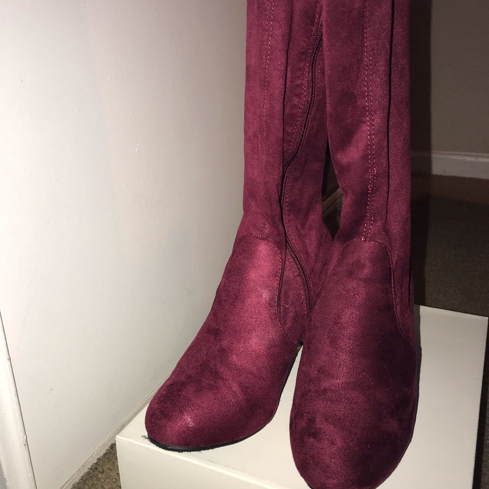 Red Long thigh boots